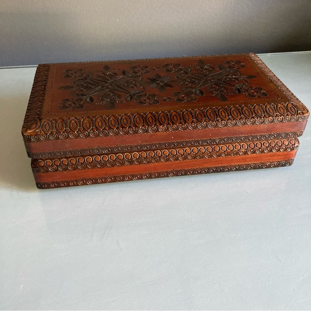 Vintage Wooden Floral Carved Box